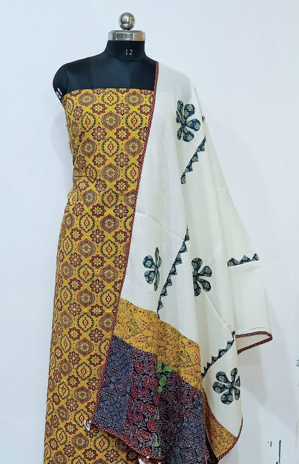 Ajrakh Print Salwar Suit with Applique Work Dupatta Cotton Fabric