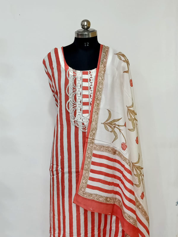 Modal Muslin Silk Hand Block Printed 3 pc Salwar Suit