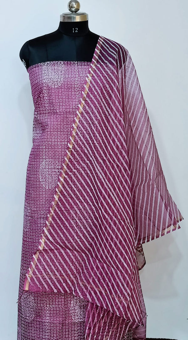 Kota Doria Cotton 3 pc Salwar Suit - Bandhej Printed