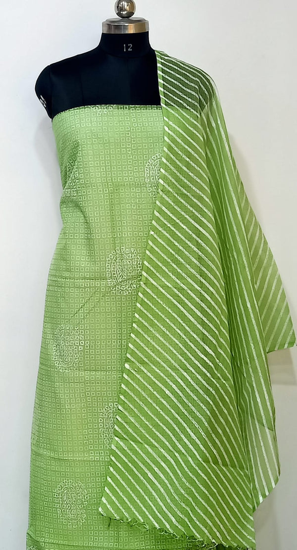 Kota Doria Cotton 3 pc Salwar Suit - Bandhej Printed