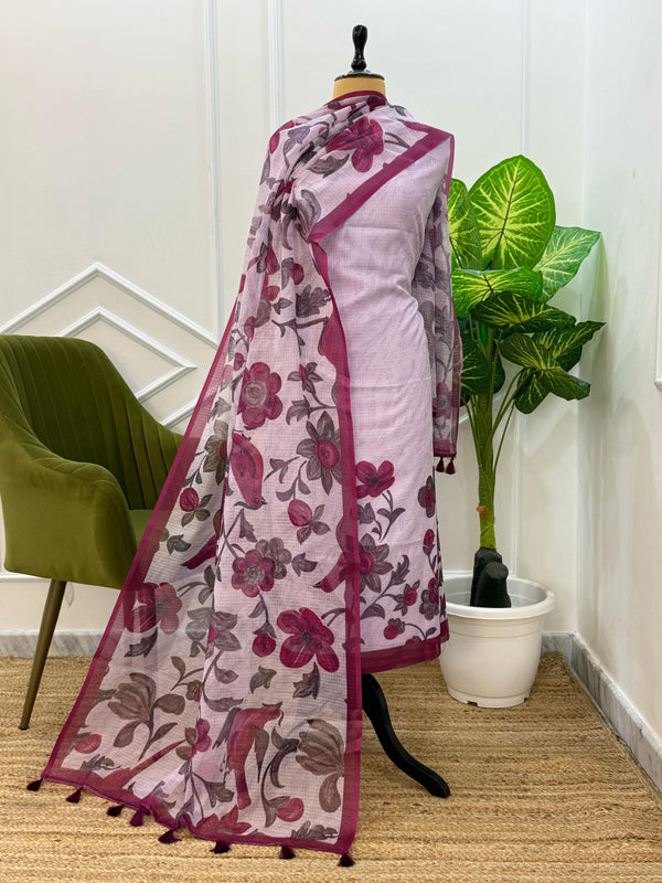 Exclusive Banarasi Kota Doria Digital Print 3 pc Unstitched Salwar Suit (Summer)