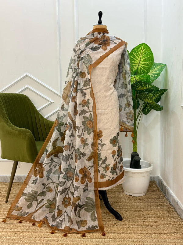 Exclusive Banarasi Kota Doria Digital Print 3 pc Unstitched Salwar Suit (Summer)