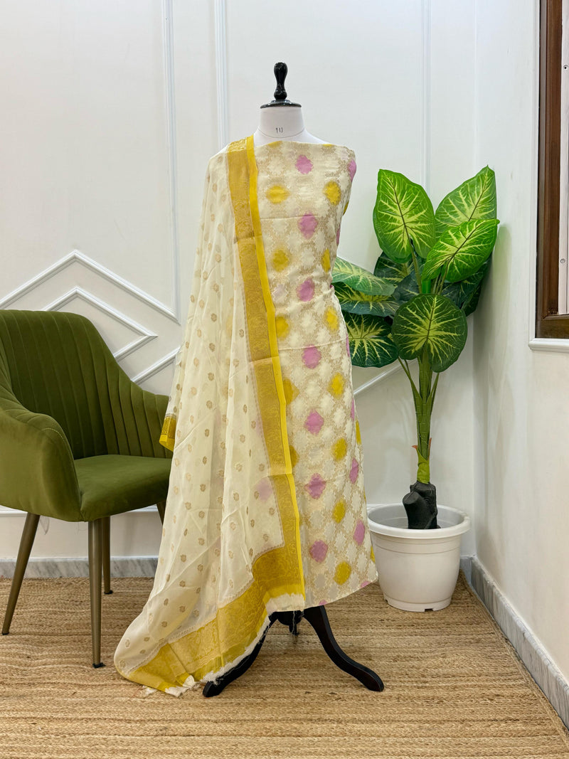 Premium Georgette Booti Rangkat Dye 3 Pc Unstitched  Salwar Suit