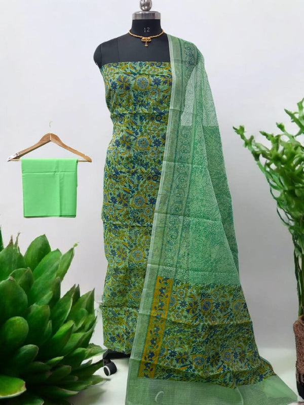 Leheriya Exclusive Kota Doria Block Printed 3 pc Salwar Suit