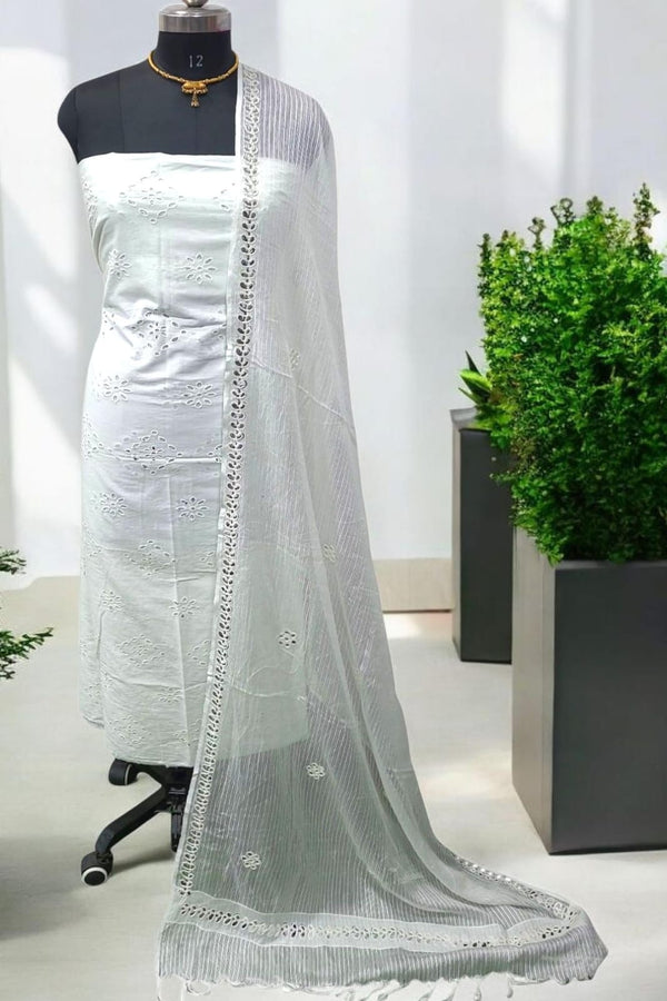 Pure Cotton Hakoba 2 pc Salwar Suit with Kota Doria Mirror Work Dupatta