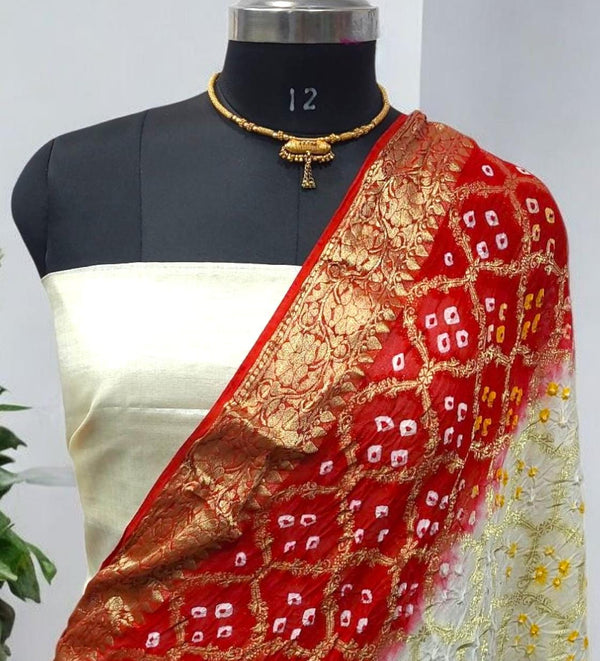 Pure Tussar Silk 2 pc Salwar Suit with Banarasi Georgette Gharchola Bandhani Dupatta