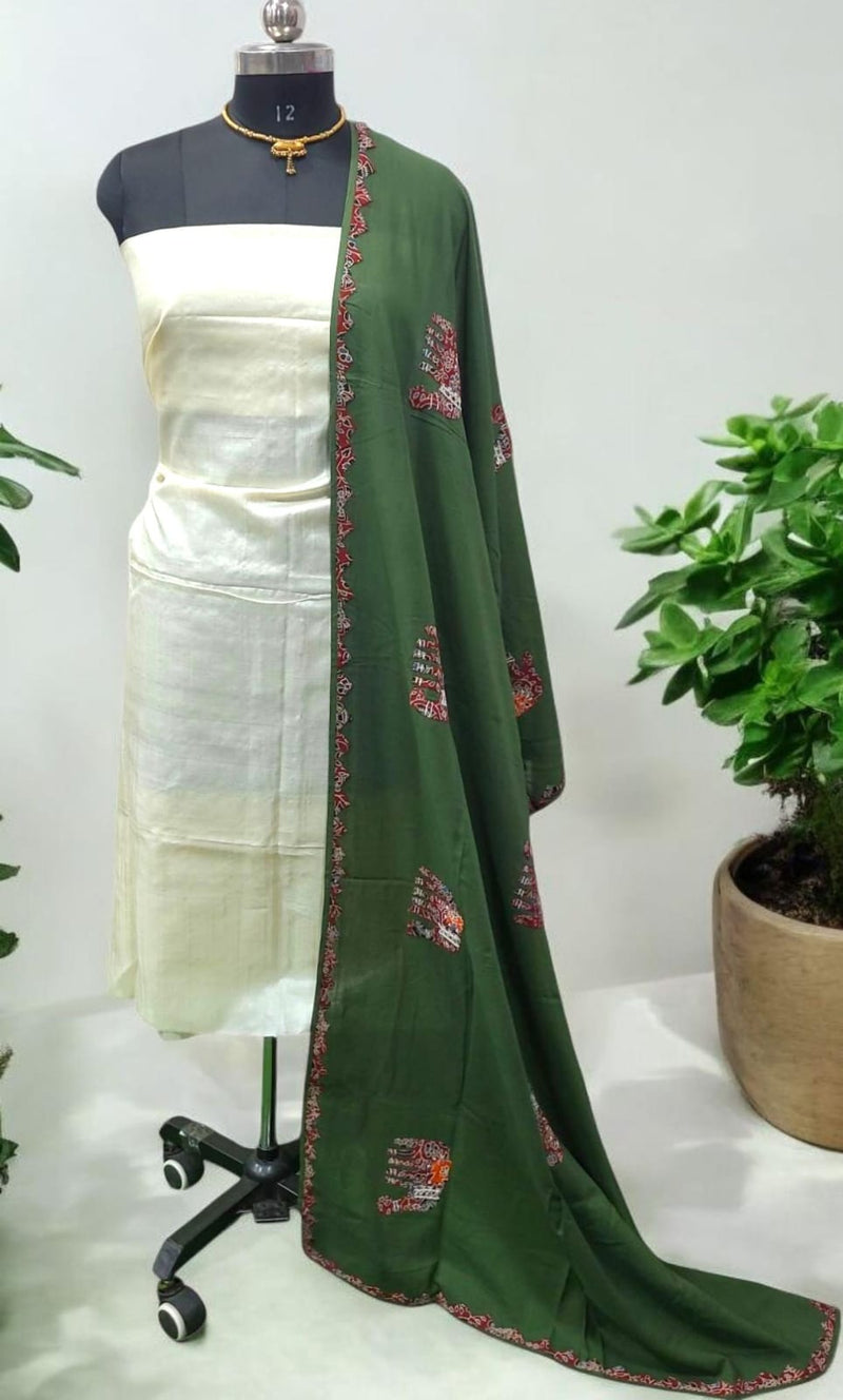 Pure Tussar Silk 2 pc Salwar Suit with Patch Work Dupatta