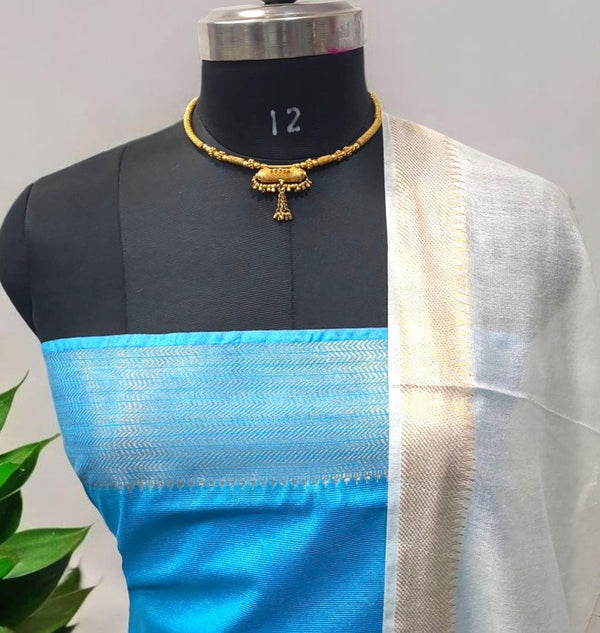 Mangalgiri Zari Border 3pc Unstitched Cotton Silk Salwar Suit