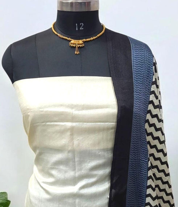 Pure Tussar Silk 2 pc Salwar Suit with Silk Printed Dupatta