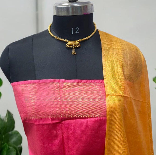 Mangalgiri Zari Border 3pc Unstitched Cotton Silk Salwar Suit