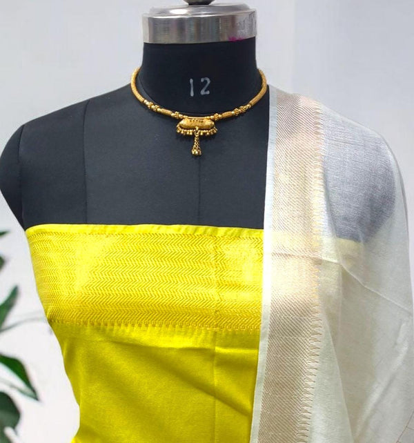 Mangalgiri Zari Border 3pc Unstitched Cotton Silk Salwar Suit