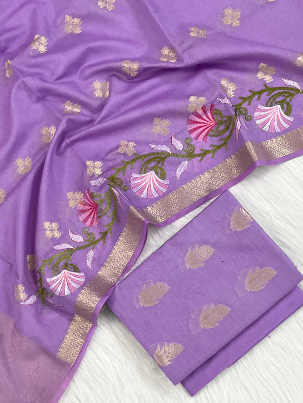 Banarasi Suit With Thread Embroidery Dupatta | Lavender |
