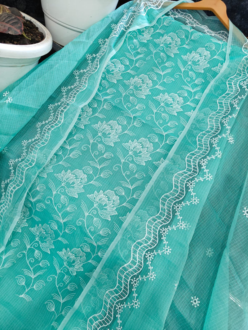 Kota Doria Salwar Kameez with Chikankari Motifs | Soft Amber |