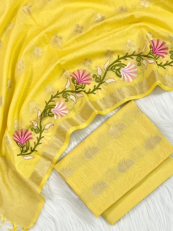 Banarasi Suit With Thread Embroidery Dupatta | Yellow |