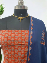 Ajrakh Print Pure Cotton Salwar Suit with Patch Work Dupatta - Leheriya