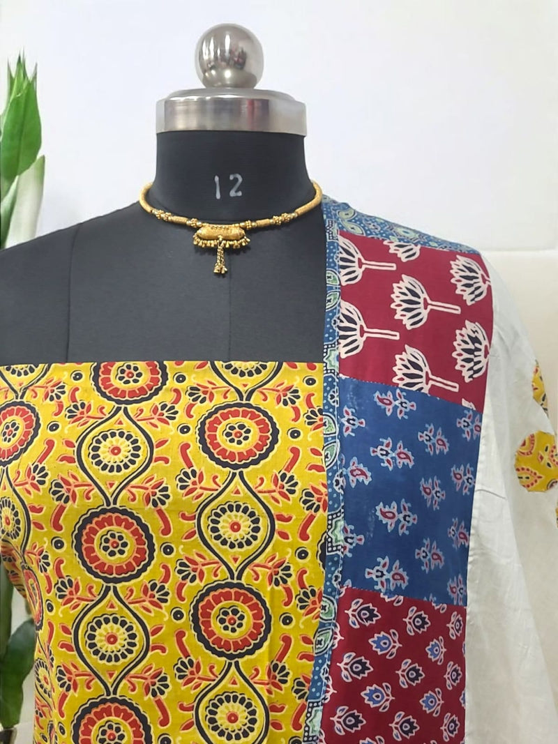 Ajrakh Print Pure Cotton Salwar Suit with Patch Work Dupatta - Leheriya