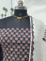 Ajrakh Print Pure Cotton Salwar Suit with Patch Work Dupatta - Leheriya