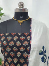 Ajrakh Print Pure Cotton Salwar Suit with Patch Work Dupatta - Leheriya