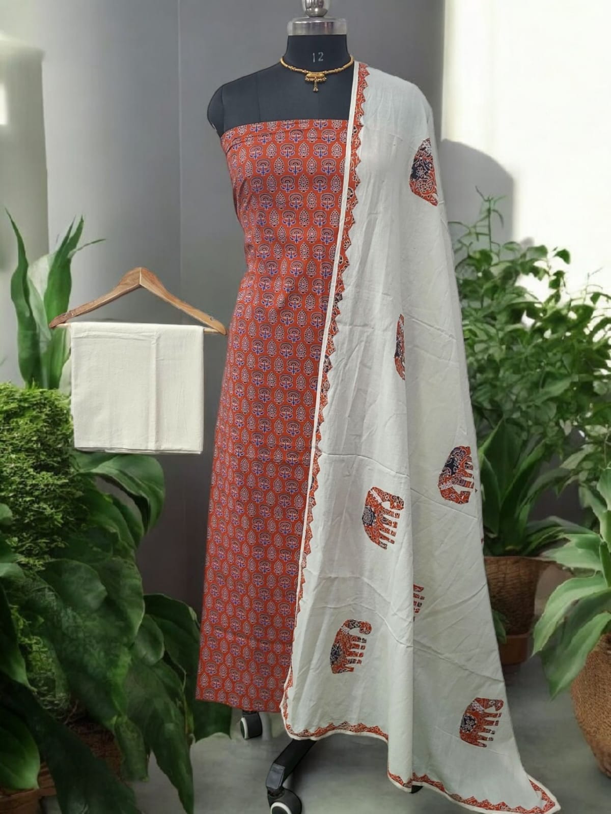 Ajrakh Print Pure Cotton Salwar Suit with Patch Work Dupatta - Leheriya.com