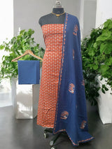 Ajrakh Print Pure Cotton Salwar Suit with Patch Work Dupatta - Leheriya