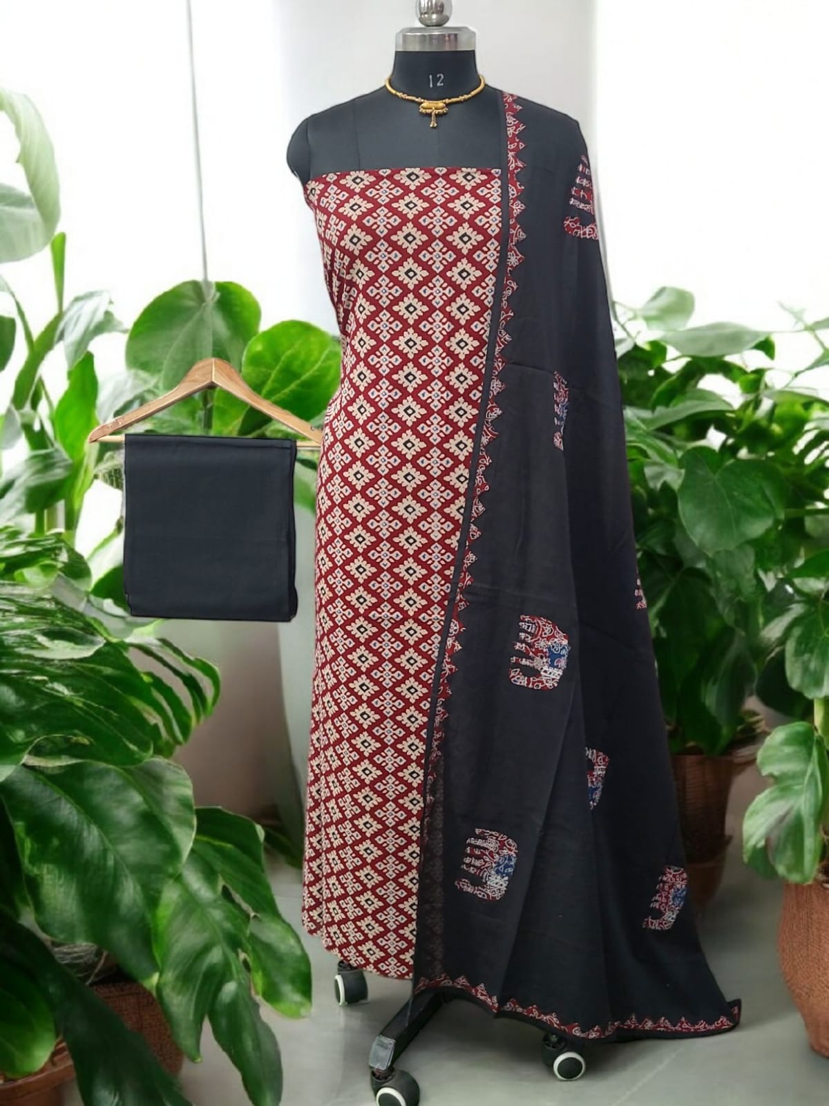 Ajrakh Print Pure Cotton Salwar Suit with Patch Work Dupatta - Leheriya.com