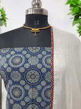 Ajrakh Print Salwar Suit with Applique Work Dupatta Cotton Fabric - Leheriya