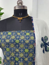Ajrakh Print Salwar Suit with Applique Work Dupatta Cotton Fabric - Leheriya