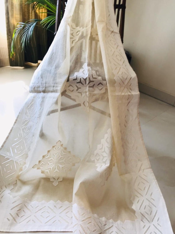 Applique Work Pure Organdy Cotton Dupatta - Leheriya