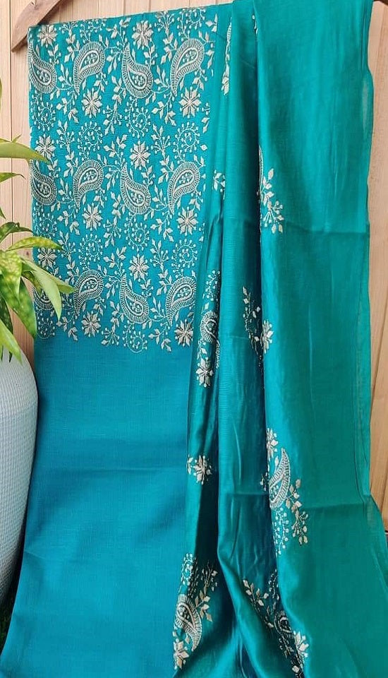 Bhagalpuri Salwar Suit with Embroidery | Teal Blue |