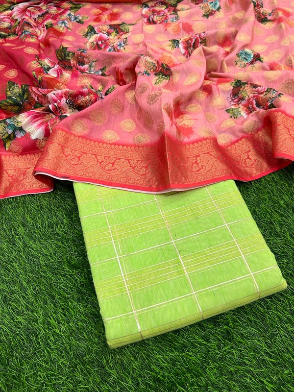 Banarasi Salwar Suit with Printed Silk Dupatta | Slime Green |
