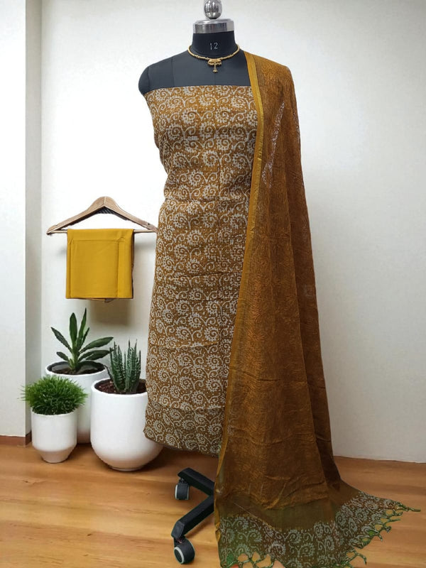 Bagru Pure Cotton Hand Block Printed Kota Doria Unstitched Salwar Suit - Leheriya