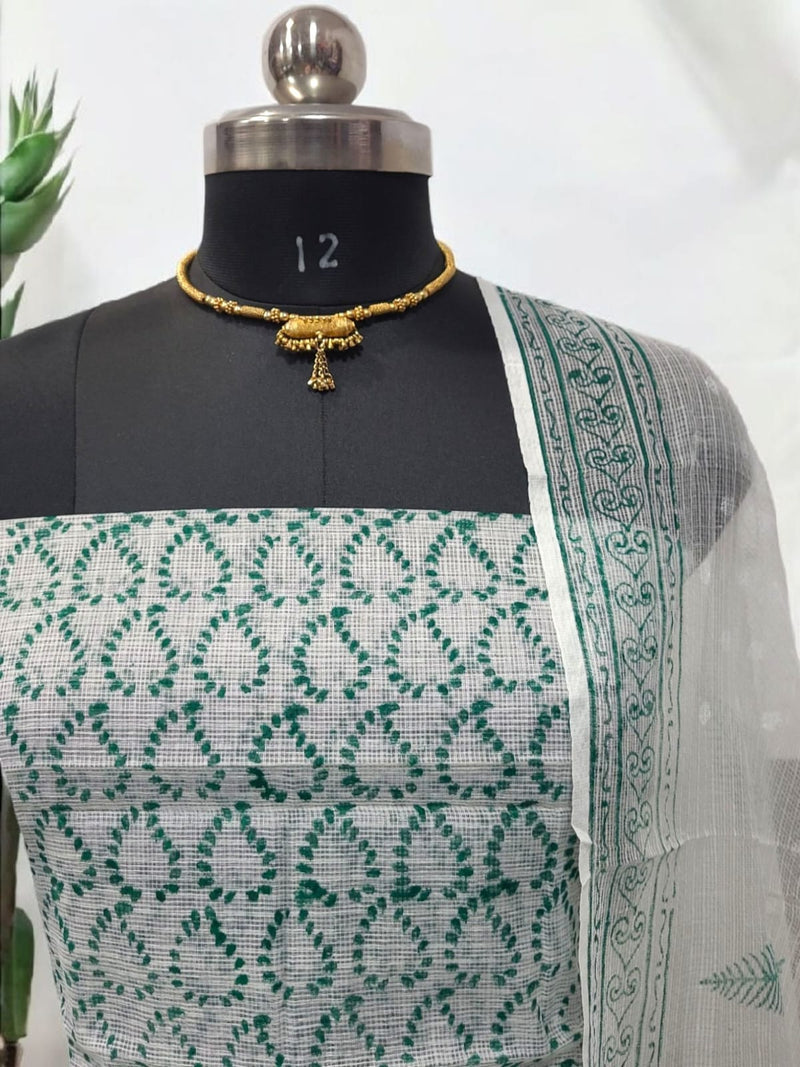 Bagru Pure Cotton Hand Block Printed Kota Doria Unstitched Salwar Suit - Leheriya