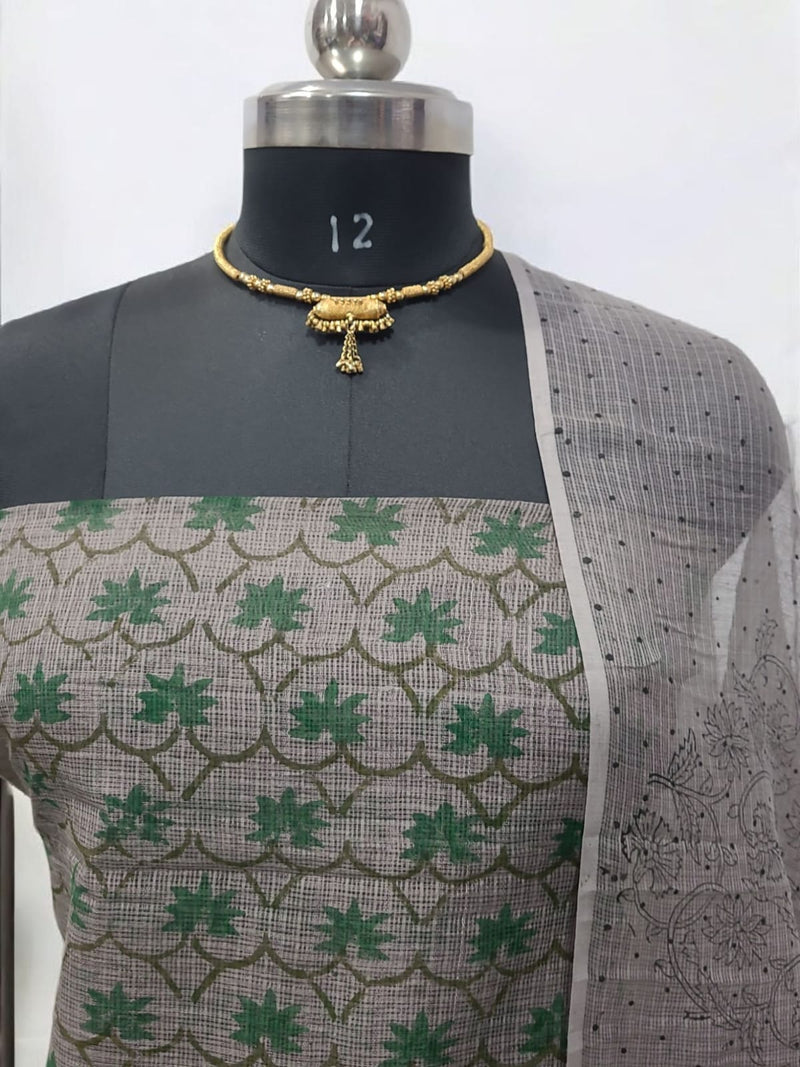 Bagru Pure Cotton Hand Block Printed Kota Doria Unstitched Salwar Suit - Leheriya