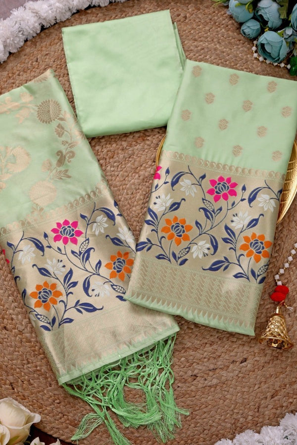 Banarasi 3 pc Paithani Unstitched Salwar Suit - Leheriya