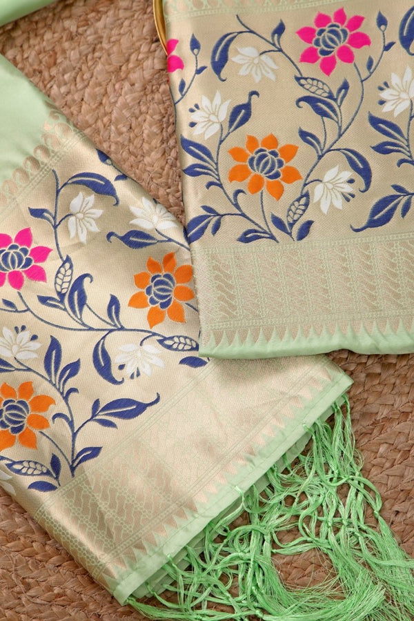 Banarasi 3 pc Paithani Unstitched Salwar Suit - Leheriya