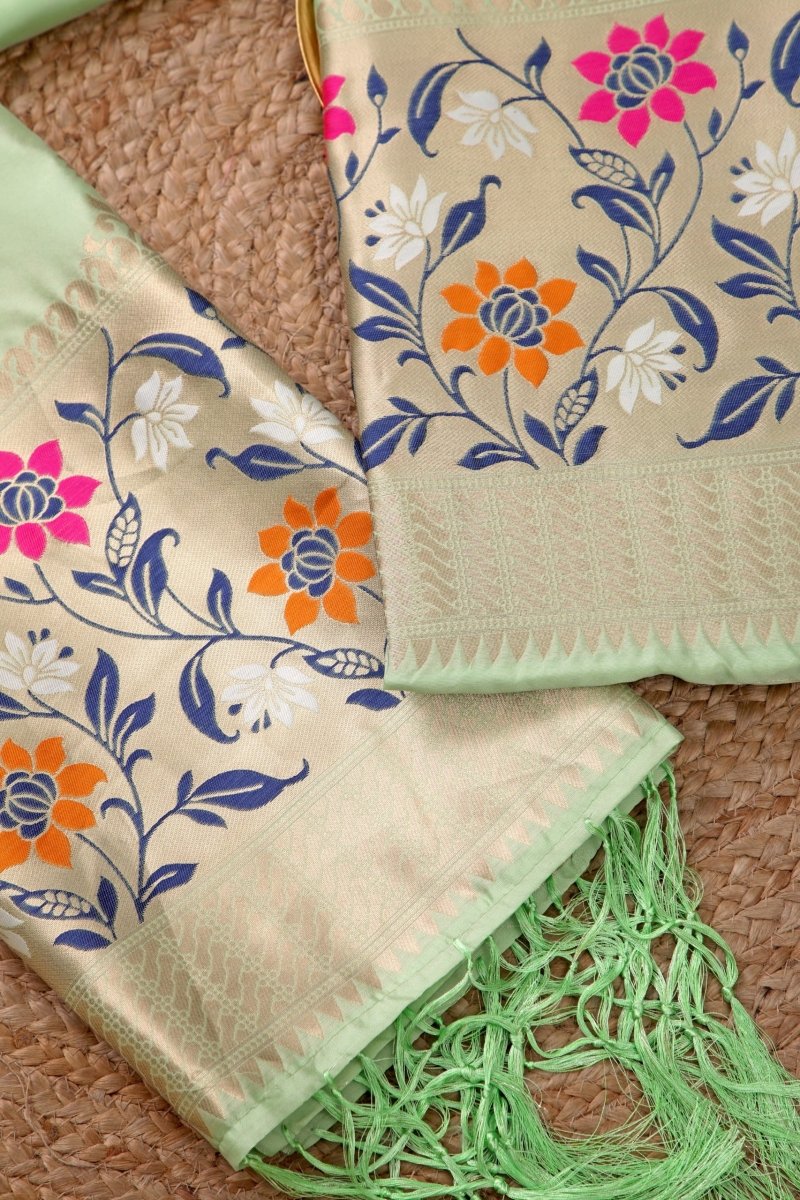 Banarasi 3 pc Paithani Unstitched Salwar Suit - Leheriya