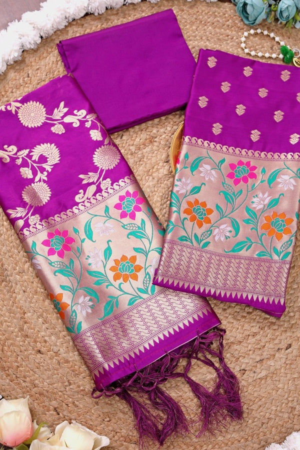Banarasi 3 pc Paithani Unstitched Salwar Suit - Leheriya