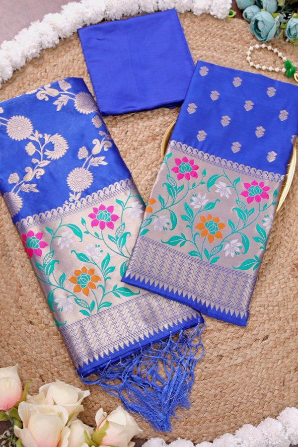Banarasi 3 pc Paithani Unstitched Salwar Suit - Leheriya