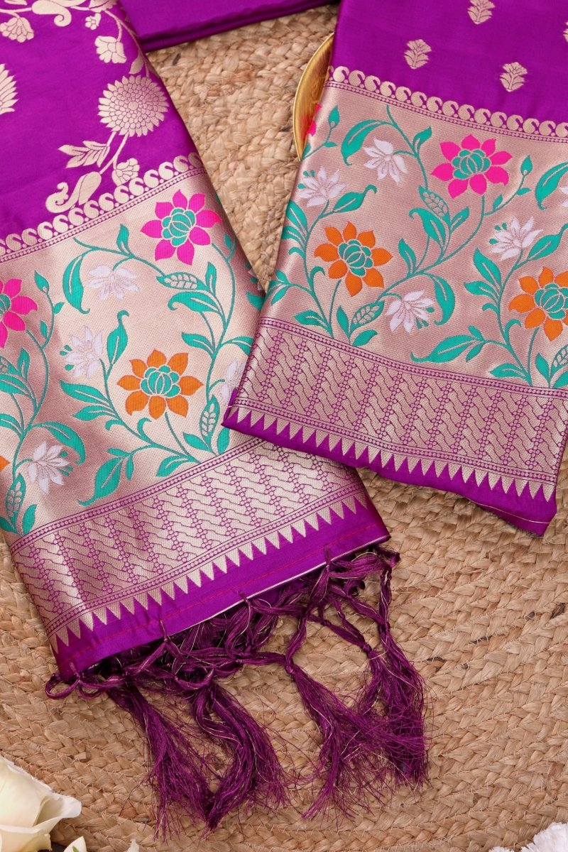 Banarasi 3 pc Paithani Unstitched Salwar Suit - Leheriya
