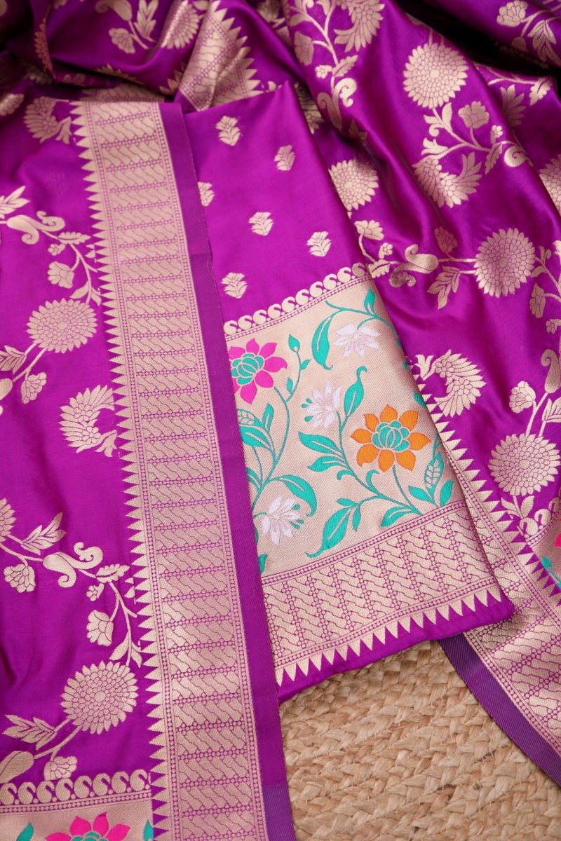 Banarasi 3 pc Paithani Unstitched Salwar Suit - Leheriya