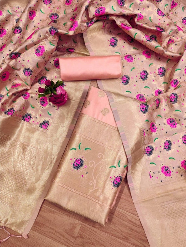 Banarasi 3 pc Paithani Unstitched Salwar Suit - Leheriya