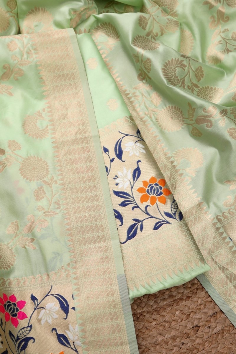 Banarasi 3 pc Paithani Unstitched Salwar Suit - Leheriya