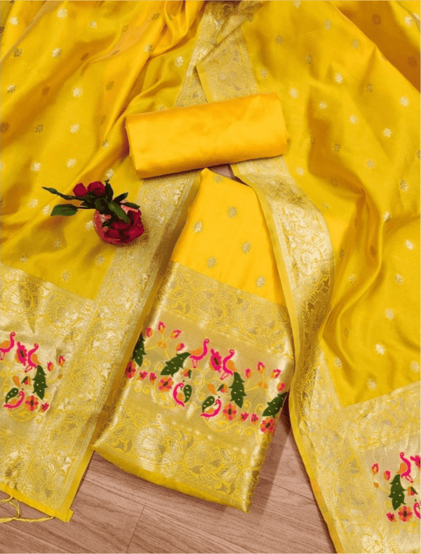 Banarasi 3 pc Paithani Unstitched Salwar Suit - Leheriya
