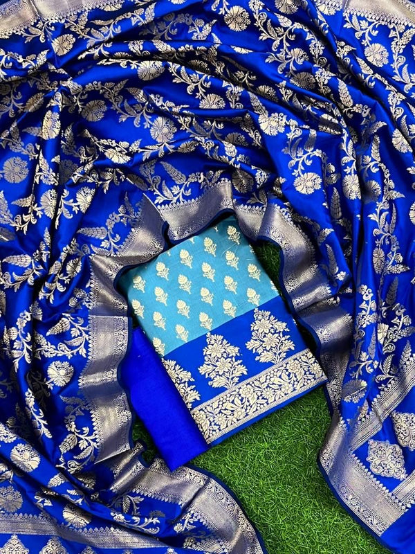Banarasi 3pc Salwar Suit | Blue | - Leheriya