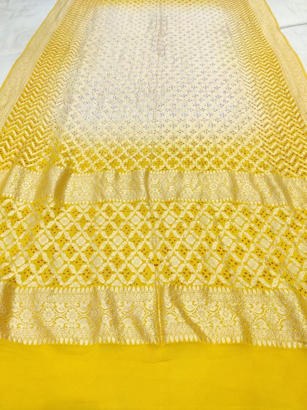 Banarasi Bandhani Pure Georgette Neemzari Gharchola Dupatta - Leheriya