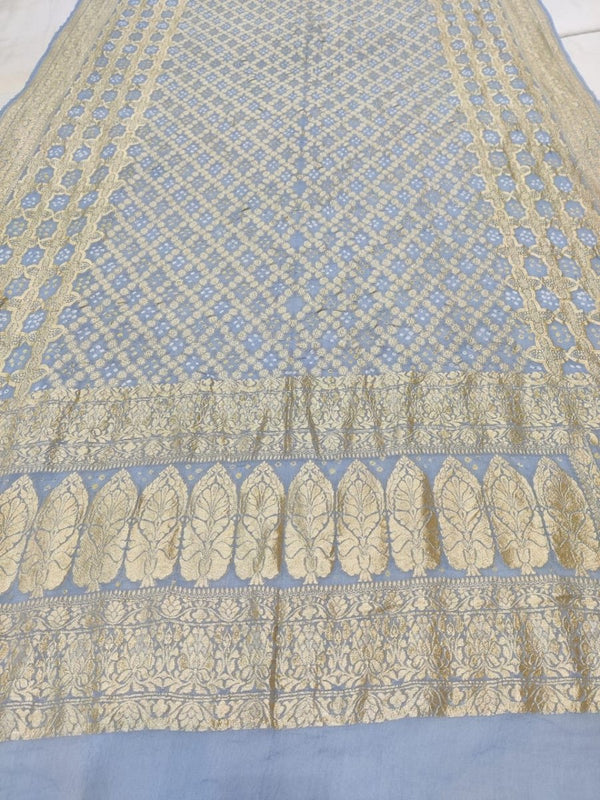 Banarasi Bandhani Pure Georgette Neemzari Gharchola Dupatta - Leheriya