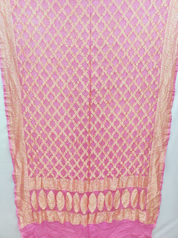 Banarasi Bandhani Pure Georgette Neemzari Gharchola Dupatta - Leheriya