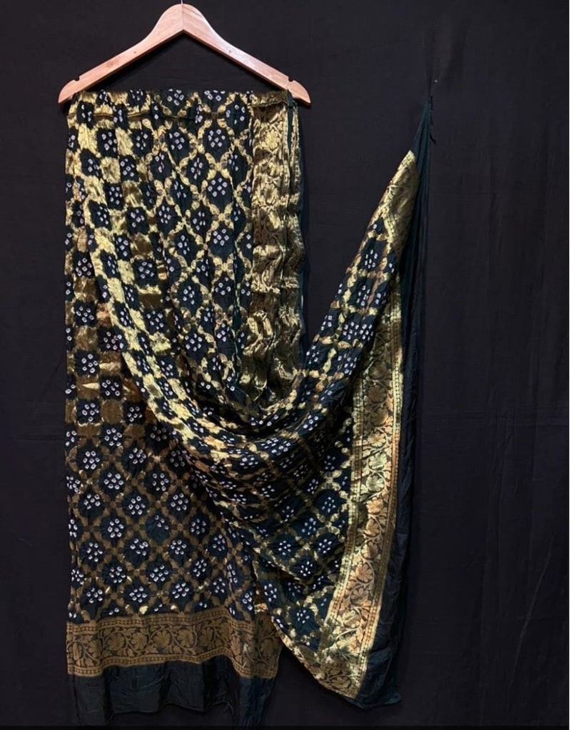 Banarasi Bandhej Gharchola Jangla Dupatta - Leheriya