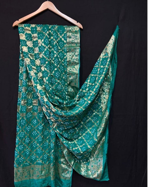 Banarasi Bandhej Gharchola Jangla Dupatta - Leheriya