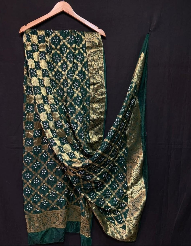 Banarasi Bandhej Gharchola Jangla Dupatta - Leheriya